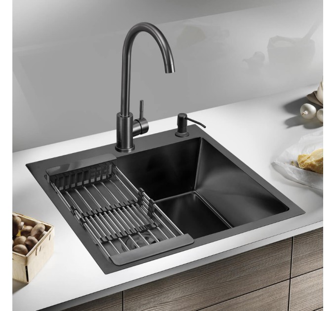 Комплект мойка для кухни корзина и дозатор РМС MR-6050BL Графит