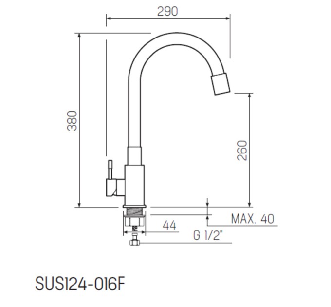 Смеситель для кухни РМС SUS124BL-016F с гибким черным изливом