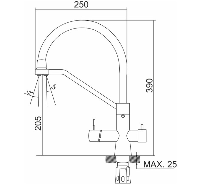 SUS127TBL-016F-015 Смеситель для кухни с переключением фильтра, ø35