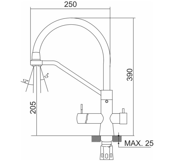 SUS127BL-016F-015 Смеситель для кухни с переключением фильтра, ø35