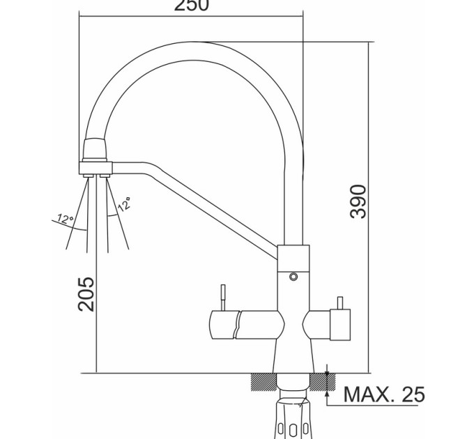 SUS127GY-016F-015 Смеситель для кухни с переключением фильтра, ø35